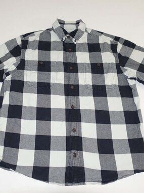 Duluth Trading Co Men's Swingin' Relaxed Fit Flannel Shirt Large Black White L